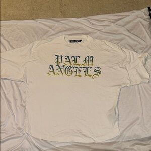 PALM ANGELS Multicolor Gothic Logo Oversized T-Shirt XL White Streetwear Tee EUC